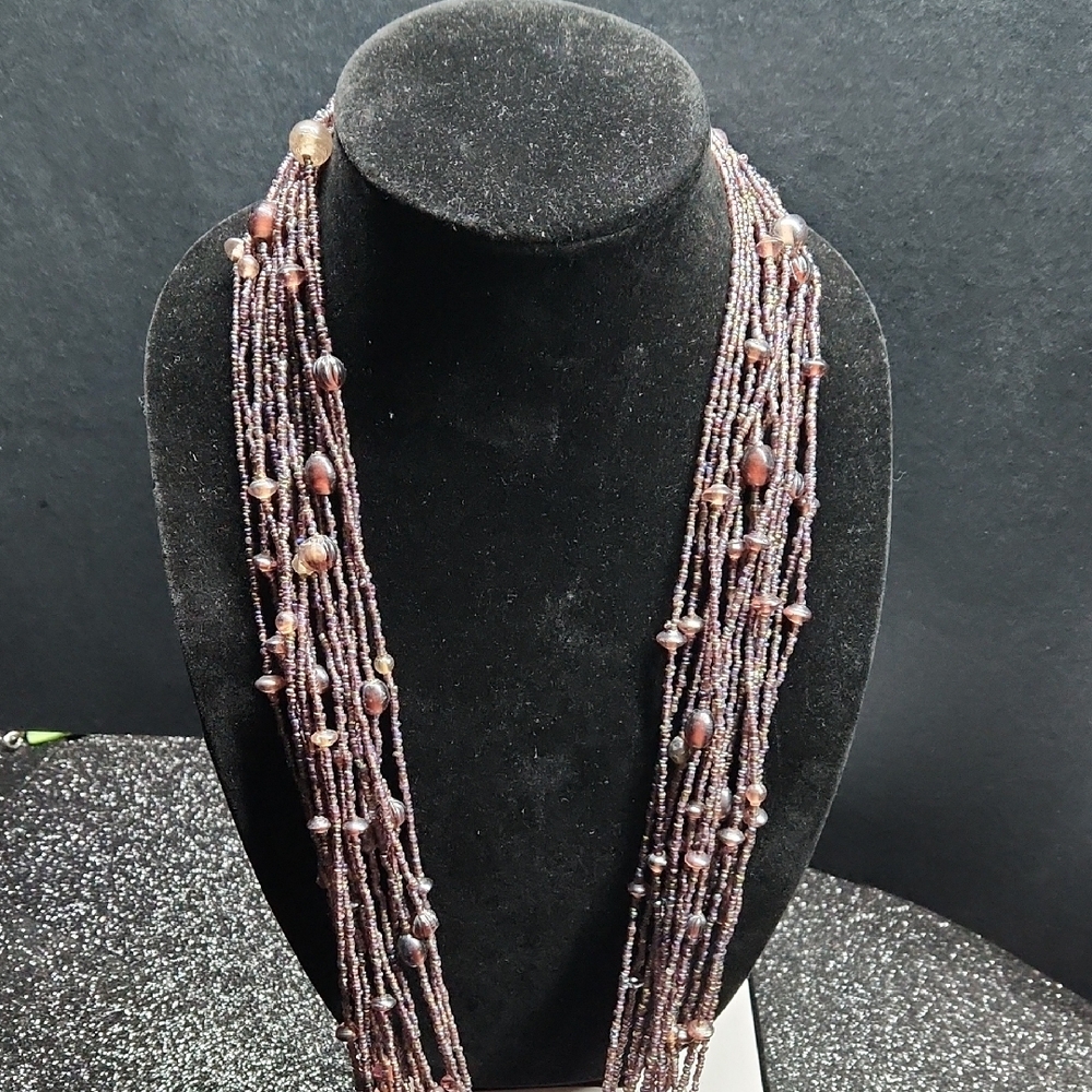 Purple Multi-Strand Seedbead Scarf - Picture 4 of 7